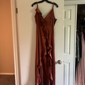 Elegant Rust Ruffle Dress